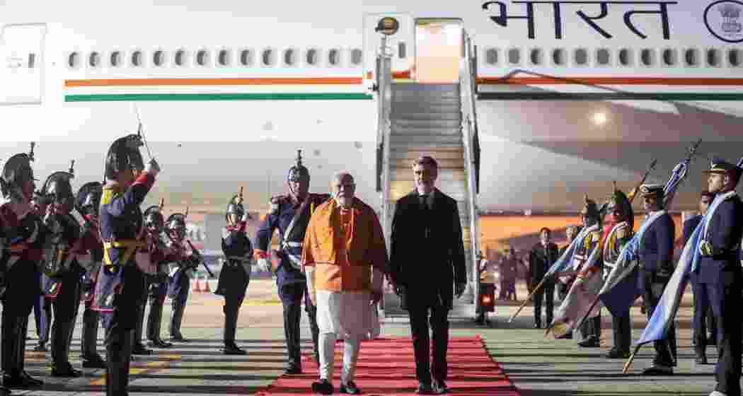 Prime Minister Narendra Modi being accorded a ceremonial welcome upon his arrival at the Ezeiza International Airport, in Buenos Aires, Argentina on Friday. Prime Minister Narendra Modi being accorded a ceremonial welcome upon his arrival at the Ezeiza International Airport, in Buenos Aires, Argentina on Friday.