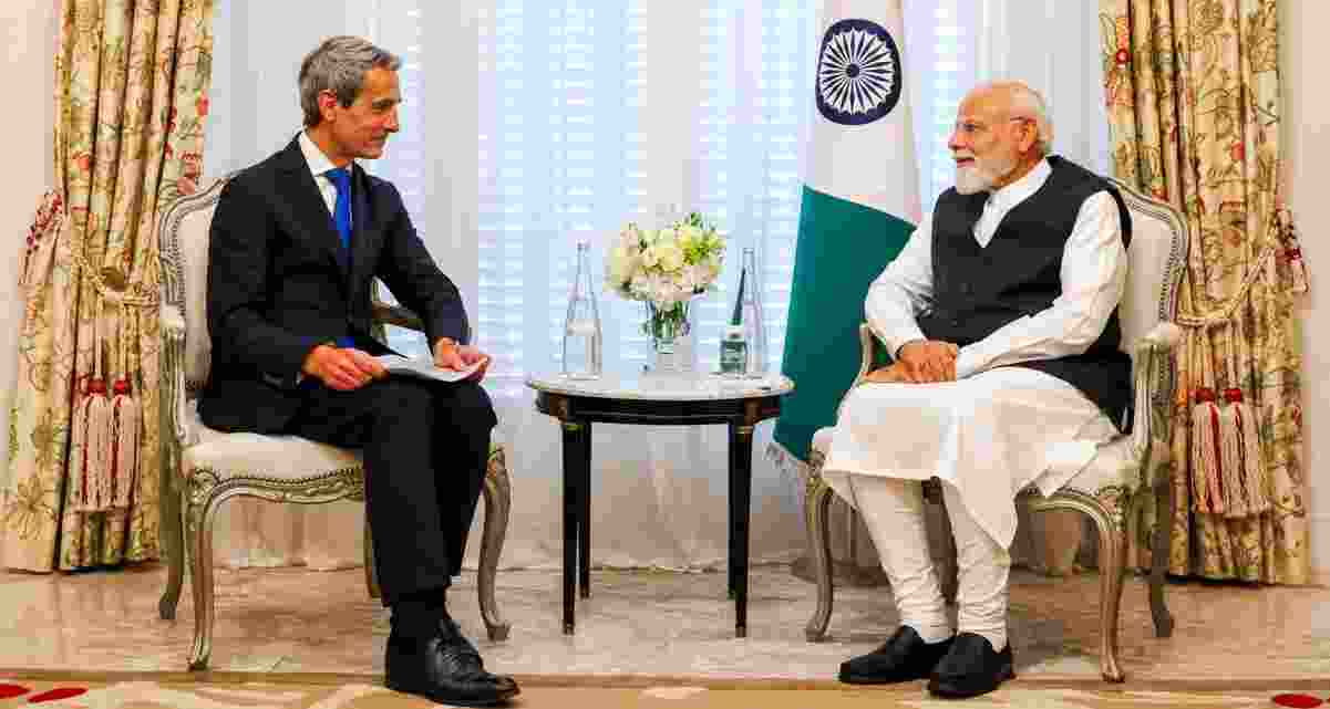 Prime Minister Narendra Modi meets Benoit Bazin, Chairman and CEO of Saint-Gobain, in Paris on Thursday. The two discussed investment opportunities, sustainability and the company's expansion plans in India. Prime Minister Narendra Modi meets Benoit Bazin, Chairman and CEO of Saint-Gobain, in Paris on Thursday. The two discussed investment opportunities, sustainability and the company's expansion plans in India.