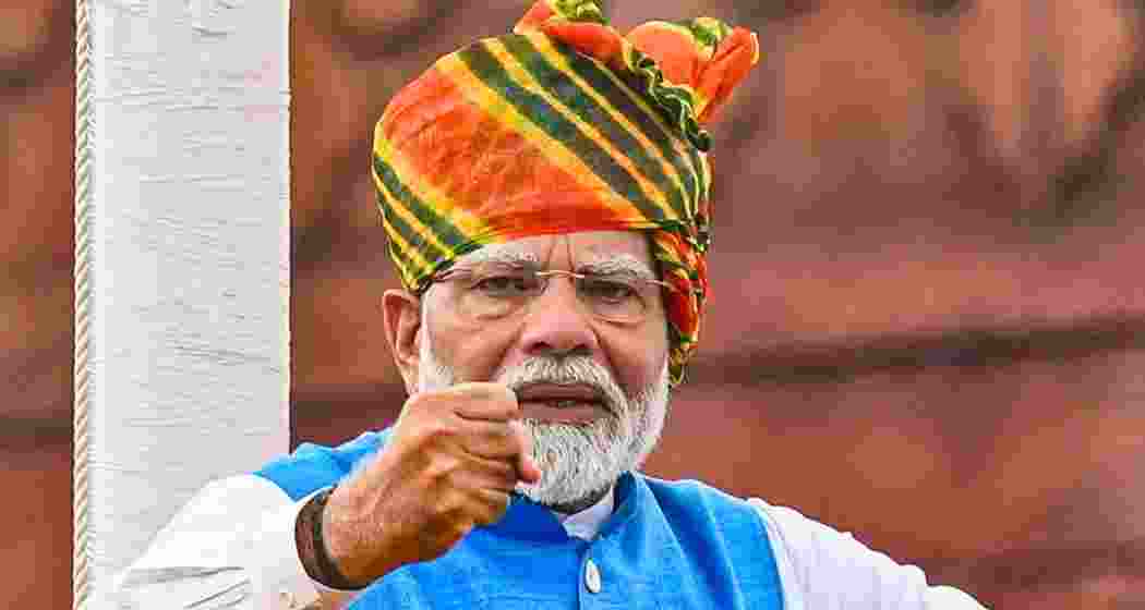 PM Modi dons Rajasthani leheriya turban on Independence Day. PM Modi dons Rajasthani leheriya turban on Independence Day.