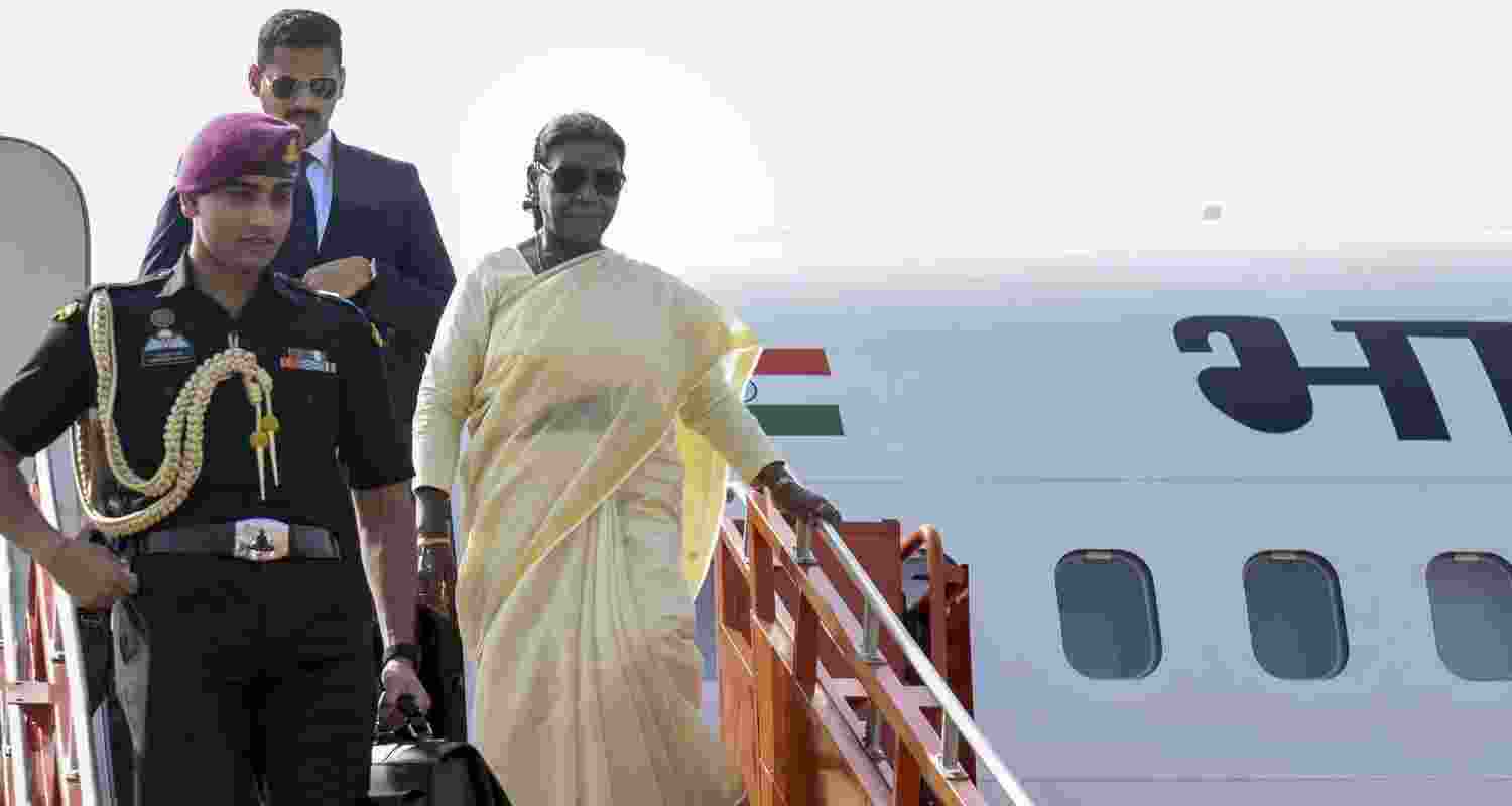 President Droupadi Murmu disembarks from the aircraft upon her arrival at Devi Ahilyabai Holkar International Airport, in Indore, Thursday, June 18, 2026. President Droupadi Murmu disembarks from the aircraft upon her arrival at Devi Ahilyabai Holkar International Airport, in Indore, Thursday, June 18, 2026.