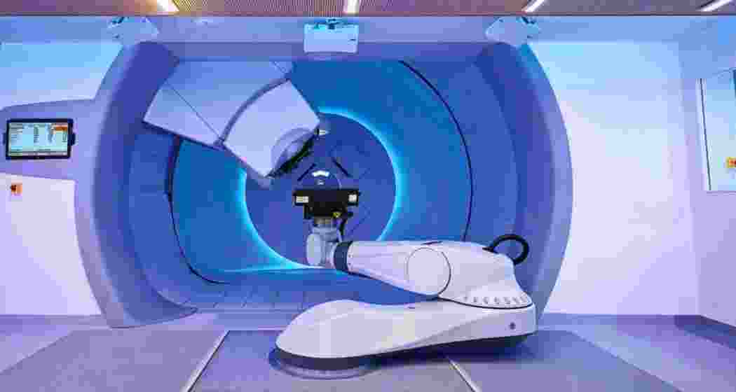 A proton therapy unit on display. A proton therapy unit on display.