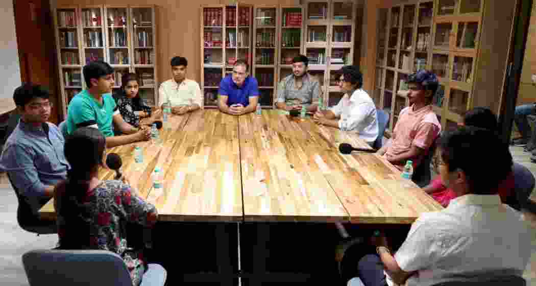 Leader of Opposition Rahul Gandhi interacts with Vedant Shrivastava, his brother Siddhant and other students linked to the CBSE OSM controversy during a meeting in New Delhi on Sunday. Leader of Opposition Rahul Gandhi interacts with Vedant Shrivastava, his brother Siddhant and other students linked to the CBSE OSM controversy during a meeting in New Delhi on Sunday.