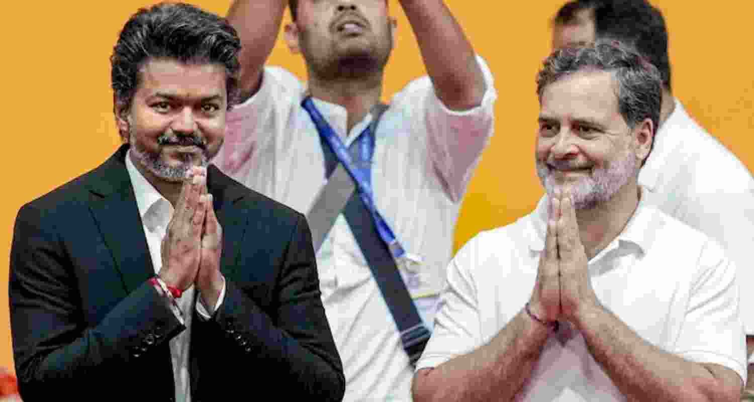 Congress leader Rahul with actor-politician Vijay. Congress leader Rahul with actor-politician Vijay.