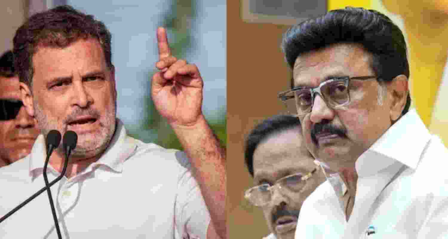 Congress leader Rahul Gandhi (left) and DMK chief MK Stalin. Congress leader Rahul Gandhi (left) and DMK chief MK Stalin.