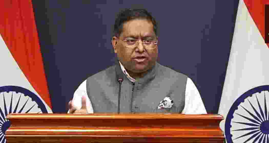 MEA spokesperson Randhir Jaiswal briefing reporters in New Delhi. MEA spokesperson Randhir Jaiswal briefing reporters in New Delhi.