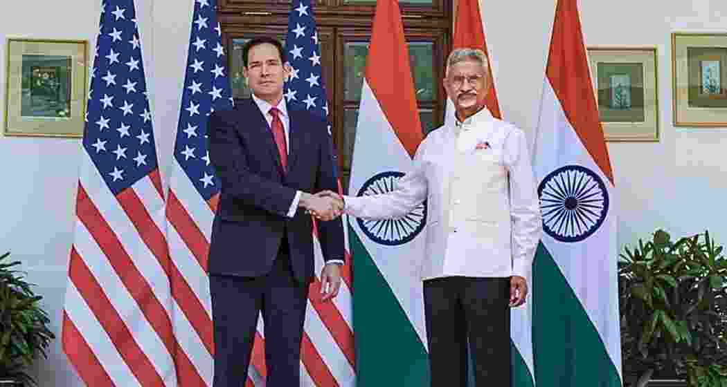 Union External Affairs Minister S Jaishankar, right, and US Secretary of State Marco Rubio exchange a handshake during a bilateral meeting, at Hyderabad House, in New Delhi. (@USAmbIndia/X via PTI Photo) Union External Affairs Minister S Jaishankar, right, and US Secretary of State Marco Rubio exchange a handshake during a bilateral meeting, at Hyderabad House, in New Delhi. (@USAmbIndia/X via PTI Photo)