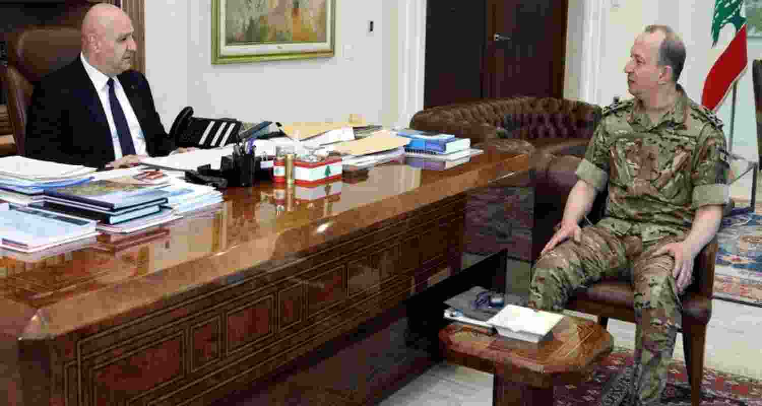 Lebanese President Joseph Aoun holding discussions with Army Commander General Rudolf in Beirut on Friday. Lebanese President Joseph Aoun holding discussions with Army Commander General Rudolf in Beirut on Friday.