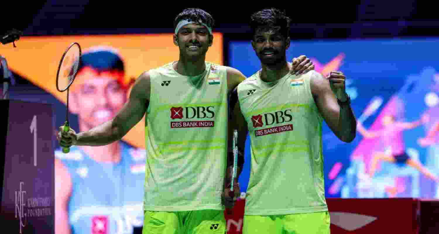 Satwiksairaj Rankireddy and Chirag Shetty after winning the Singapore Open title clash. Satwiksairaj Rankireddy and Chirag Shetty after winning the Singapore Open title clash.