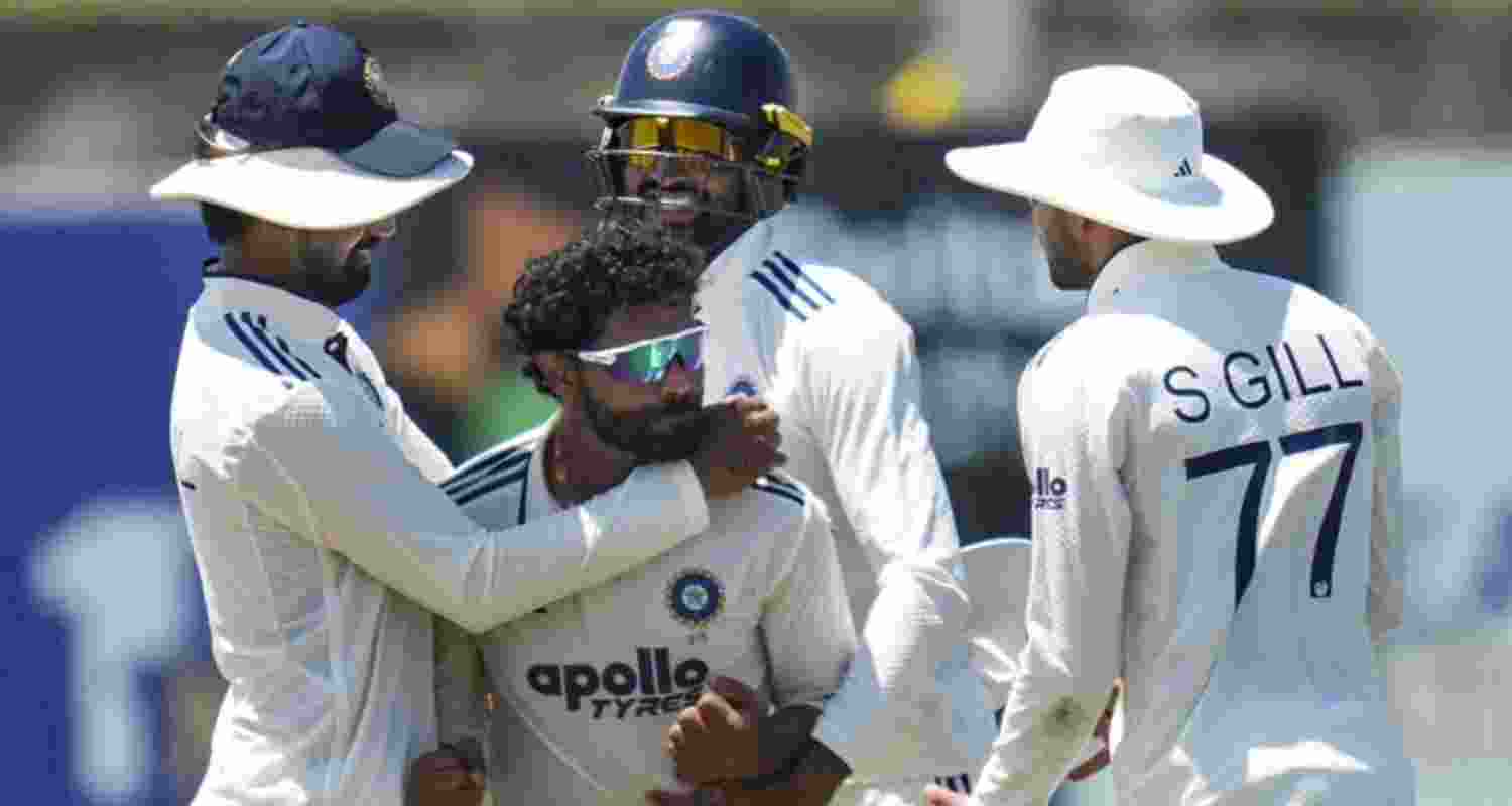 Ravindra Jadeja celebrates with captain Shubman Gill after dismissing Sri Lanka captain Dhananjaya de Silva on day five of the first Test in Galle on Wednesday. Ravindra Jadeja celebrates with captain Shubman Gill after dismissing Sri Lanka captain Dhananjaya de Silva on day five of the first Test in Galle on Wednesday.