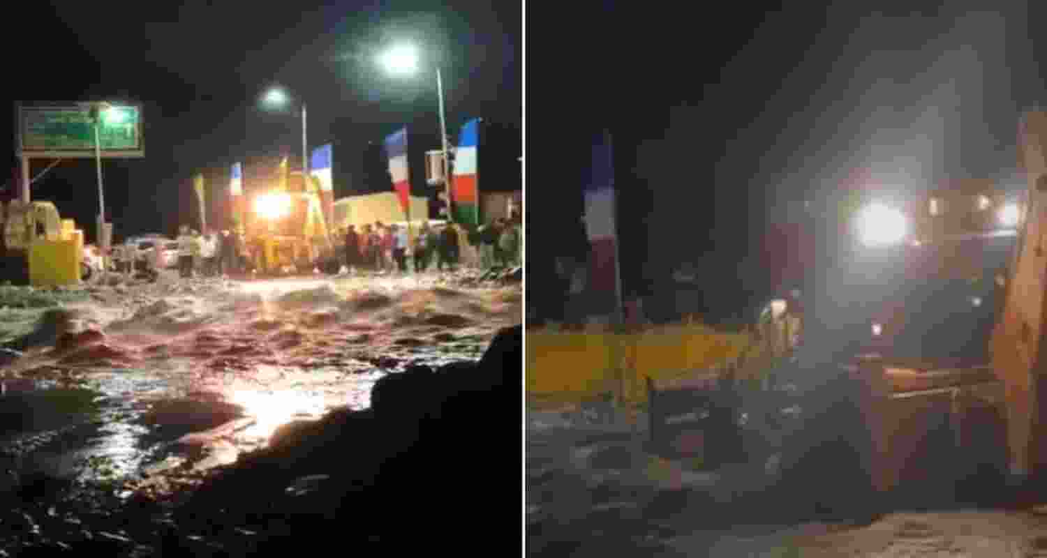 Second consecutive flash flood brings traffic to a standstill near Jispa. Second consecutive flash flood brings traffic to a standstill near Jispa.