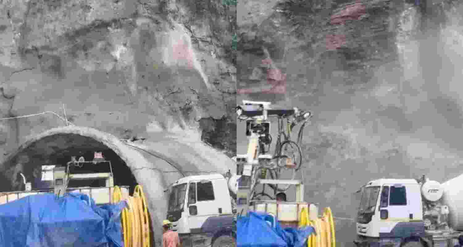 A landslide destroyed an under-construction tunnel in Himachal pradesh. Screengrabs via X. A landslide destroyed an under-construction tunnel in Himachal pradesh. Screengrabs via X.