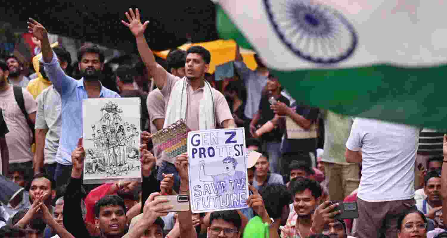 Students holding a protest at Jantar Mantar in New Delhi on Friday. Students holding a protest at Jantar Mantar in New Delhi on Friday.