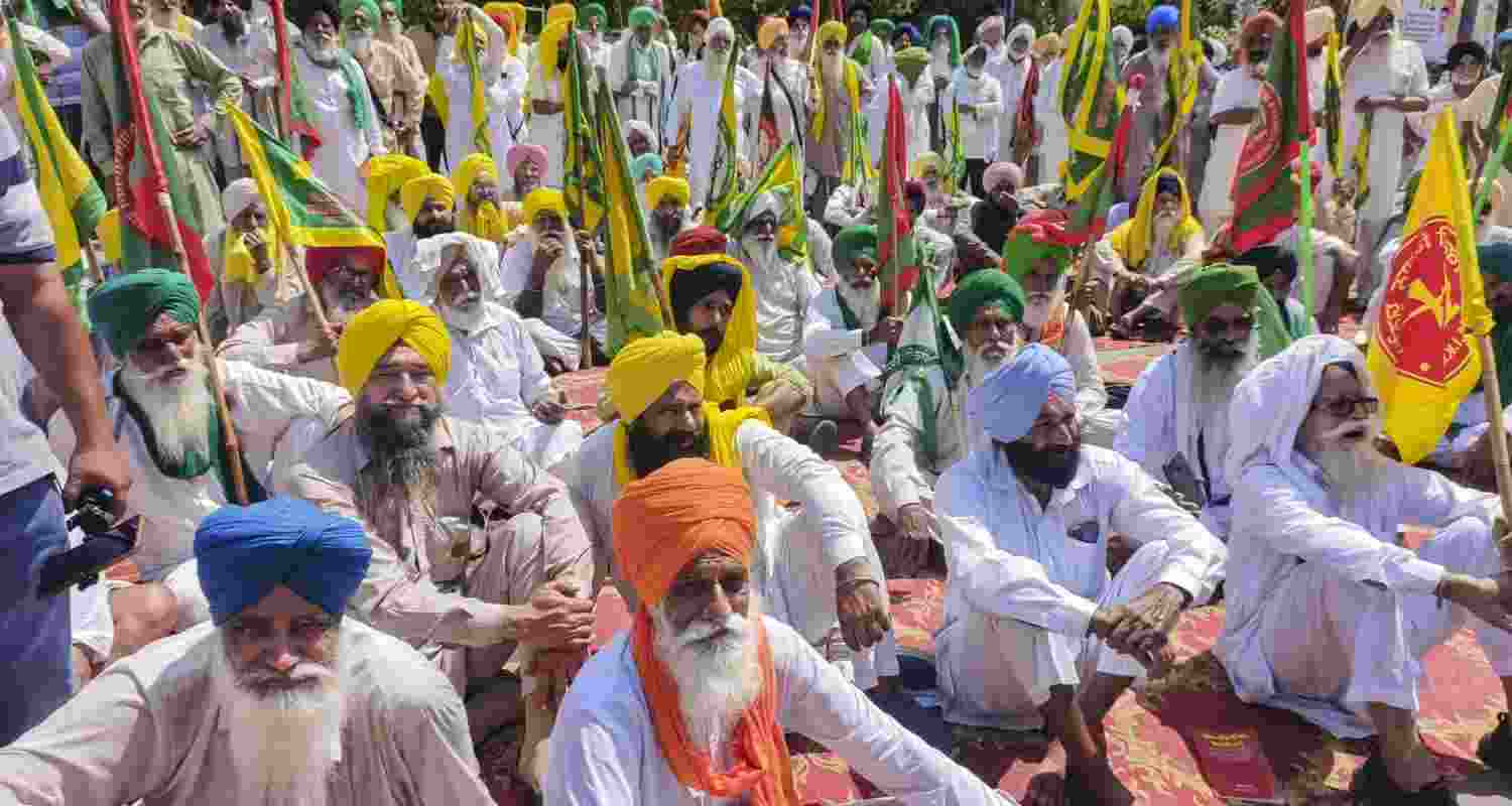 Farmers block a road as they stage a protest against the central government over various pending demands, in Patiala, Punjab, Tuesday, June 2, 2026. Farmers block a road as they stage a protest against the central government over various pending demands, in Patiala, Punjab, Tuesday, June 2, 2026.