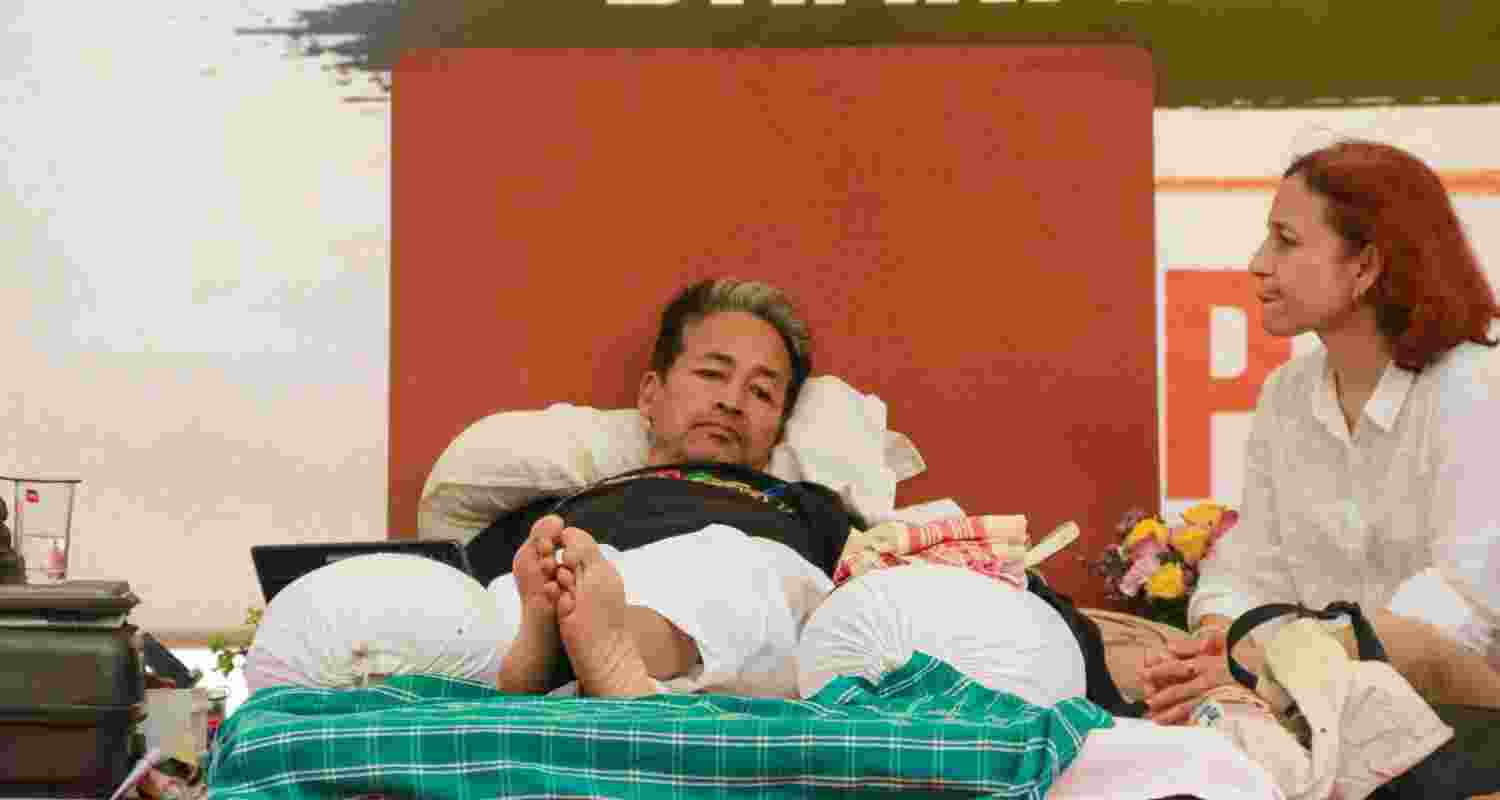 Sonam Wangchuk's wife Gitanjali Angmo urged Safdarjung Hospital doctors not to administer treatment without her consent after he was shifted by police. Sonam Wangchuk's wife Gitanjali Angmo urged Safdarjung Hospital doctors not to administer treatment without her consent after he was shifted by police.