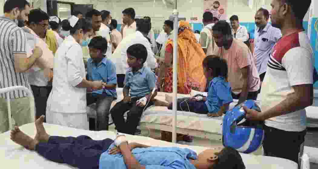 Students undergo treatment at Biharsharif Sadar Hospital after falling ill following a mid-day meal at a government school in Nalanda. Students undergo treatment at Biharsharif Sadar Hospital after falling ill following a mid-day meal at a government school in Nalanda.