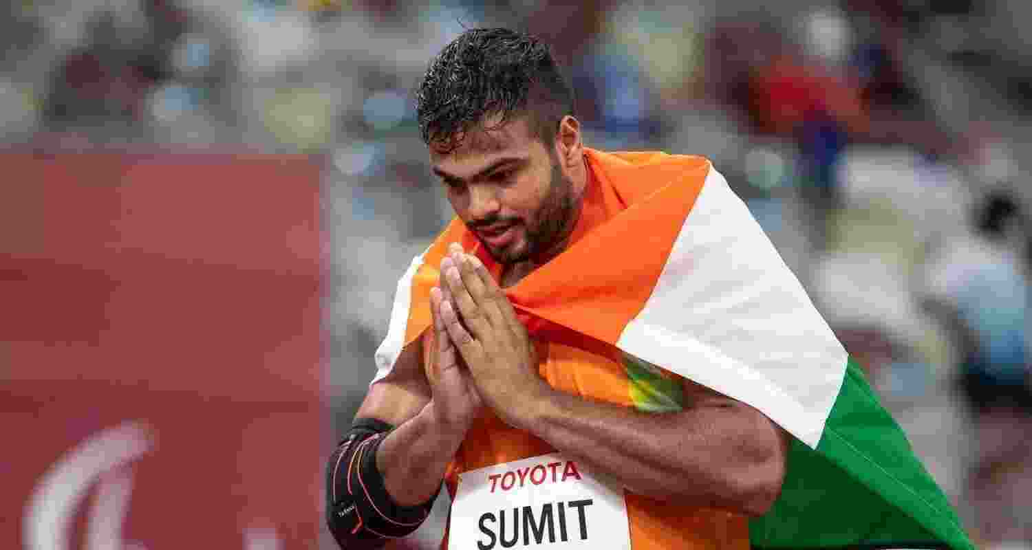 Sumit Antil after securing Gold at the Paris games. Sumit Antil after securing Gold at the Paris games.
