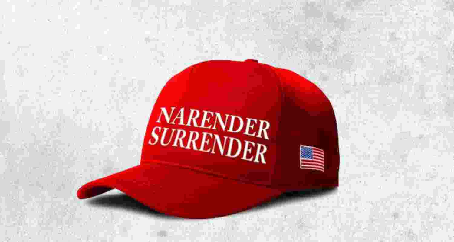 Congress fires fresh salvo at PM with Trump’s MAGA cap saying ‘Narender surrender’. Congress fires fresh salvo at PM with Trump’s MAGA cap saying ‘Narender surrender’.