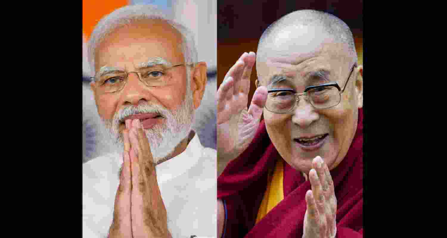 The 14th Dalai Lama extends greetings to Prime Minister Narendra Modi on his 75th birthday on Wednesday. The 14th Dalai Lama extends greetings to Prime Minister Narendra Modi on his 75th birthday on Wednesday.