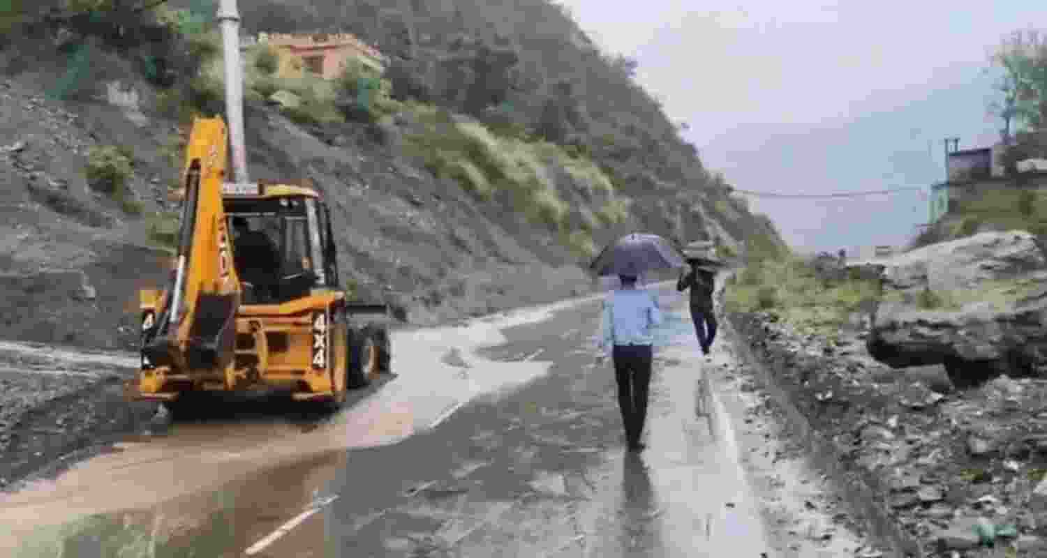 The Jammu-Srinagar highway was shut for traffic as heavy rains lashed the Jammu division for the third consecutive day on Tuesday. The Jammu-Srinagar highway was shut for traffic as heavy rains lashed the Jammu division for the third consecutive day on Tuesday.