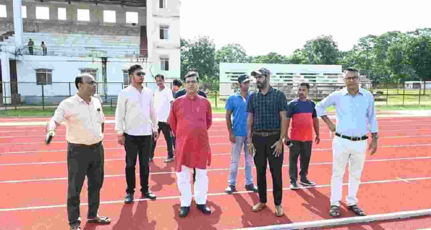 Officials review Tripura's first synthetic athletic track, set for inauguration on July 2. Officials review Tripura's first synthetic athletic track, set for inauguration on July 2.