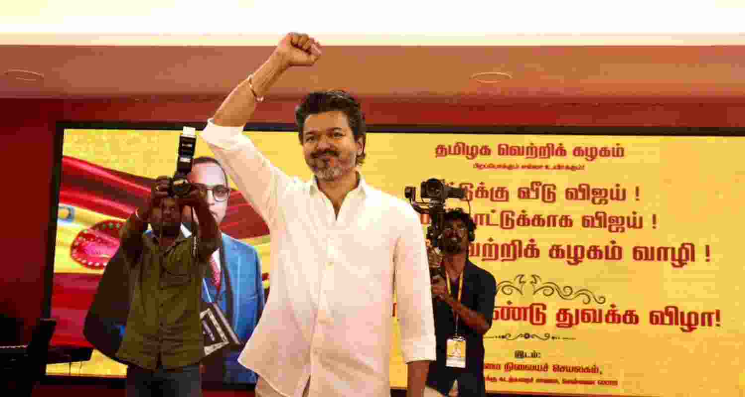 Tamilaga Vettri Kazhagam chief Vijay. Tamilaga Vettri Kazhagam chief Vijay.