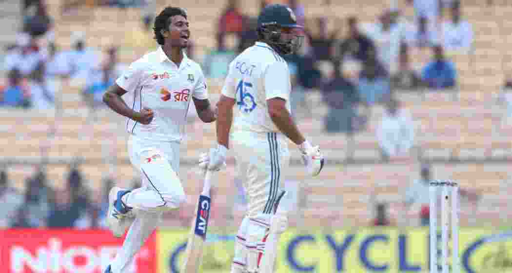Bangladesh Pacer Hasan Mahmud after ousting Rohit Sharma on Day one of the Test against India in Chennai. Image taken from X. Bangladesh Pacer Hasan Mahmud after ousting Rohit Sharma on Day one of the Test against India in Chennai. Image taken from X.