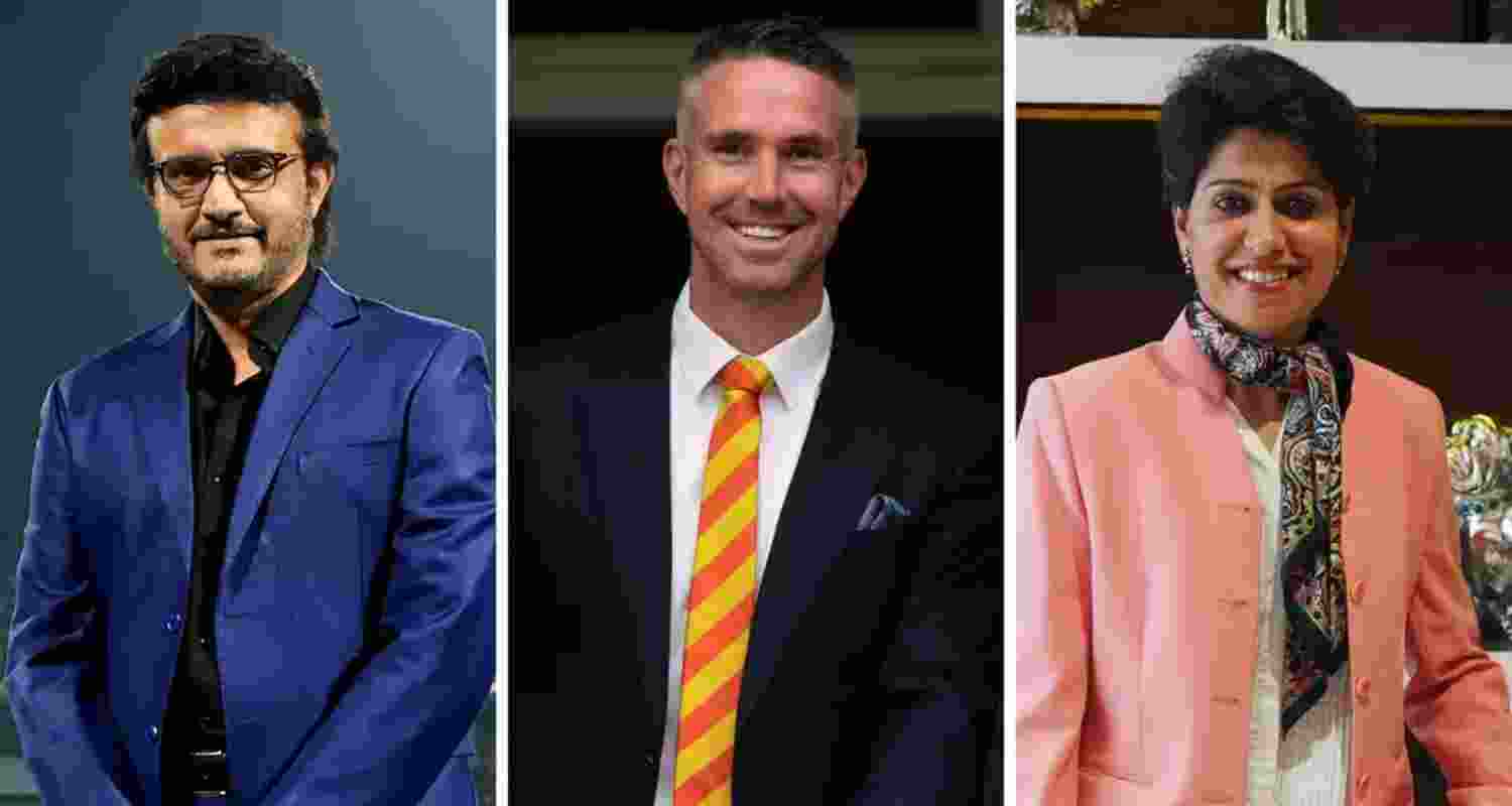 Cricketers Sourav Ganguly, Kevin Pietersen and Anjum Chopra. Cricketers Sourav Ganguly, Kevin Pietersen and Anjum Chopra.