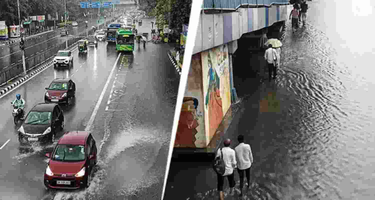 Heavy rain floods Delhi NCR as IMD issues red alert. Heavy rain floods Delhi NCR as IMD issues red alert.