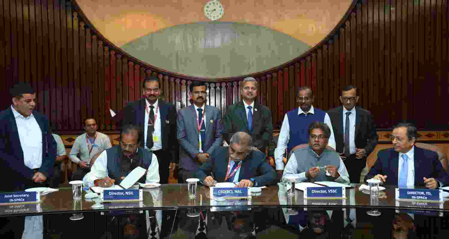 HAL inks SSLV tech deal with ISRO NSIL and IN SPACe in Bengaluru. HAL inks SSLV tech deal with ISRO NSIL and IN SPACe in Bengaluru.