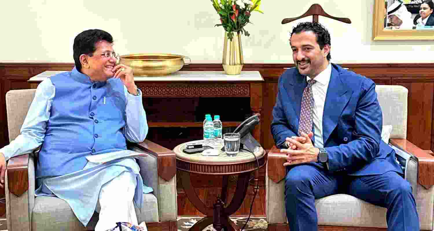 Union Commerce and Industry Minister Piyush Goyal with United Arab Emirates (UAE) Minister of Economy and Tourism Abdulla bin Touq Al Marri. Union Commerce and Industry Minister Piyush Goyal with United Arab Emirates (UAE) Minister of Economy and Tourism Abdulla bin Touq Al Marri.