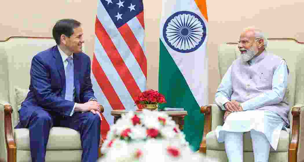 Prime Minister Narendra Modi with US Secretary of State Marco Rubio (L) during a meeting in New Delhi on Saturday. Prime Minister Narendra Modi with US Secretary of State Marco Rubio (L) during a meeting in New Delhi on Saturday.