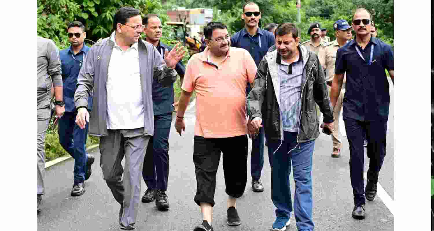 Uttarakhand Chief Minister Pushkar Singh Dhami during a visit to disaster-hit areas in Dehradun on Tuesday. Uttarakhand Chief Minister Pushkar Singh Dhami during a visit to disaster-hit areas in Dehradun on Tuesday.