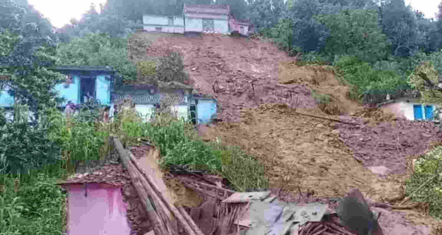 On the night of August 22, heavy rains lashed Tharali and caused the Toonri Gad drain to overflow. Debris spread across a wide area, filling several houses and shops. On the night of August 22, heavy rains lashed Tharali and caused the Toonri Gad drain to overflow. Debris spread across a wide area, filling several houses and shops.