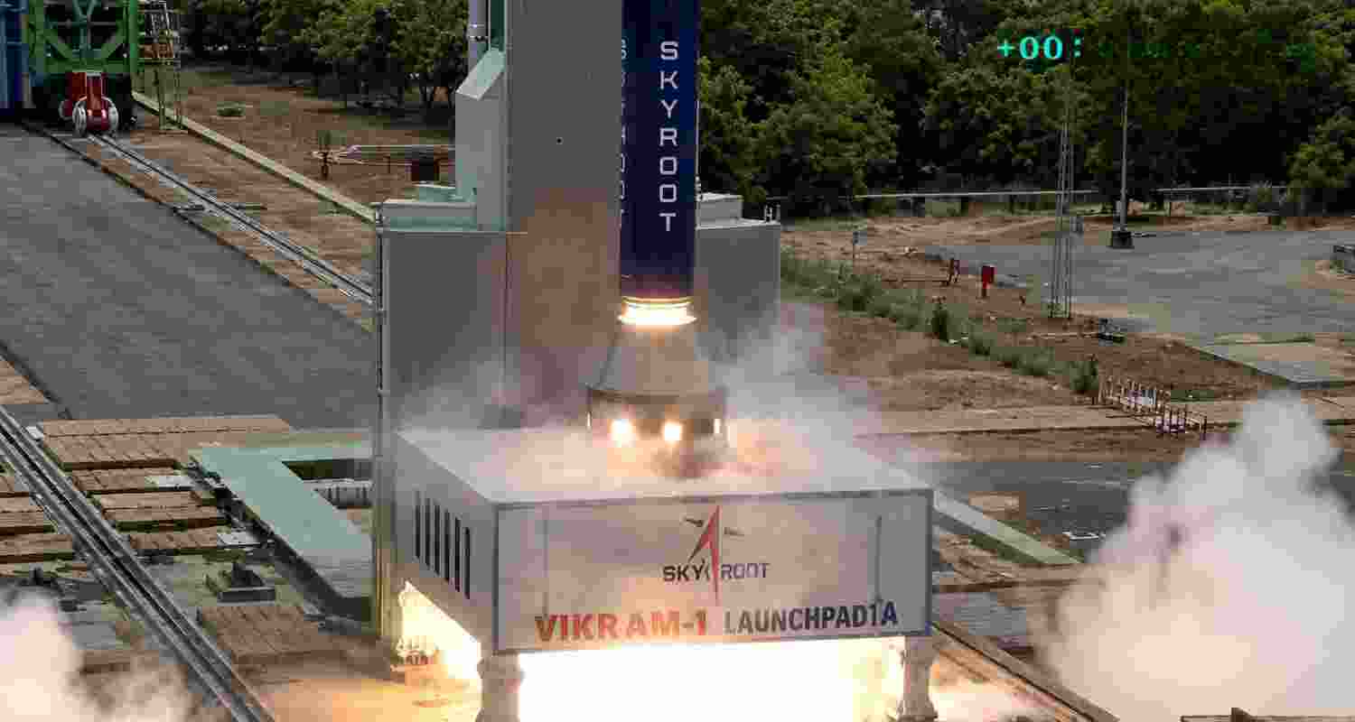 Skyroot Aerospace successfully launched Vikram-1, India's first private orbital rocket, marking a historic milestone for the country's space sector. Skyroot Aerospace successfully launched Vikram-1, India's first private orbital rocket, marking a historic milestone for the country's space sector.
