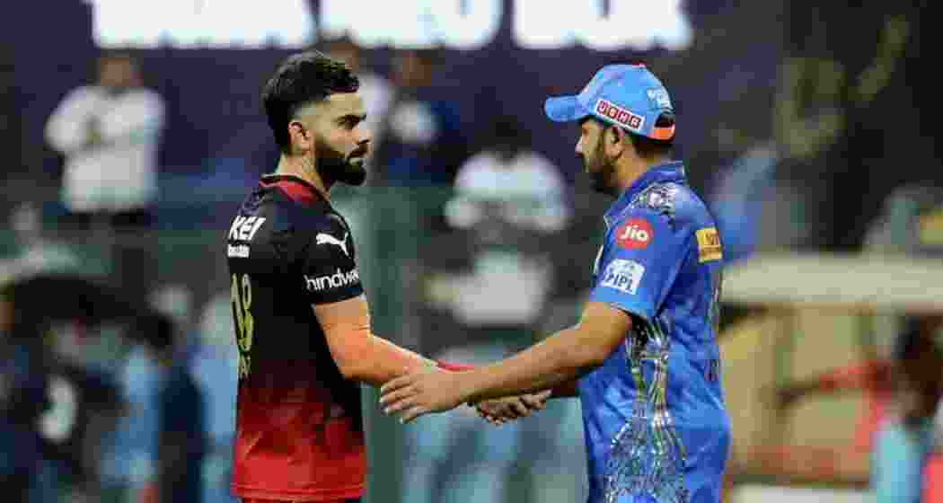 Royal Challengers Bengaluru’s Virat Kohli and Mumbai Indians’ Rohit Sharma during an IPL match. Royal Challengers Bengaluru’s Virat Kohli and Mumbai Indians’ Rohit Sharma during an IPL match.