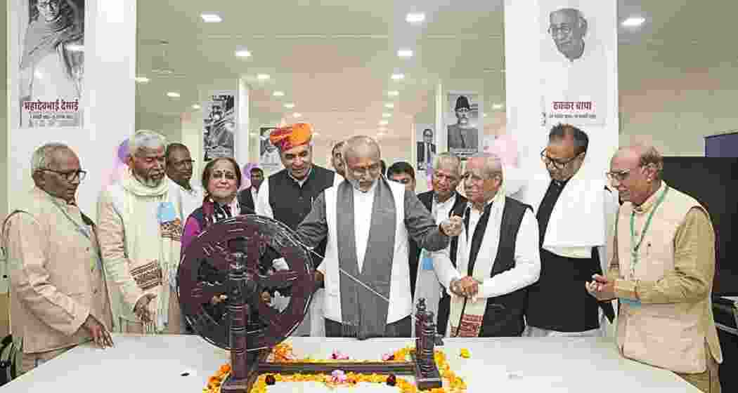 Vice President C P Radhakrishnan engages in khadi spinning. Vice President C P Radhakrishnan engages in khadi spinning.